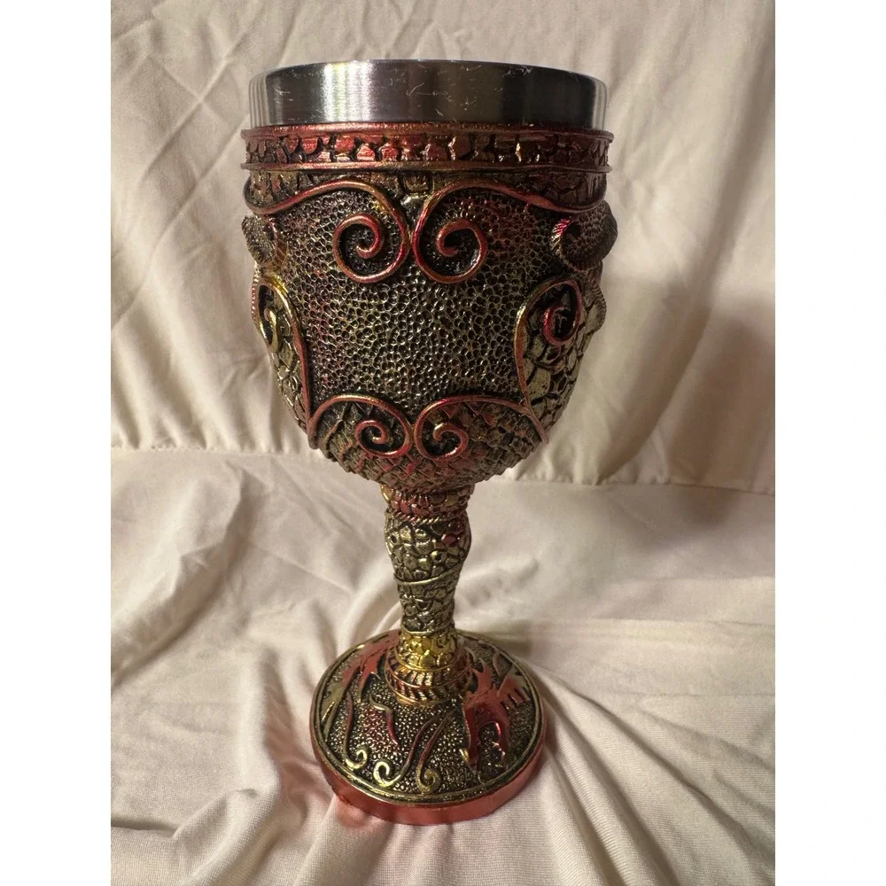 Dragon Eye Gothic Chalice Goblet Stainless Steel Fantasy Medieval Decor Red Gold